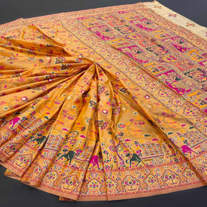 Royal Mustard Pashmina Silk Saree with Rajwadi Zari Weaving