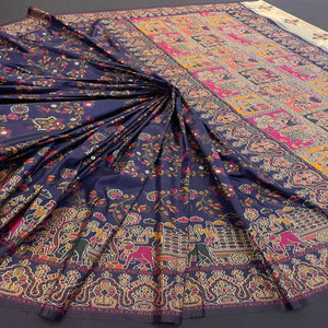 Royal Navy Blue Pashmina Silk Saree with Rajwadi Zari Weaving