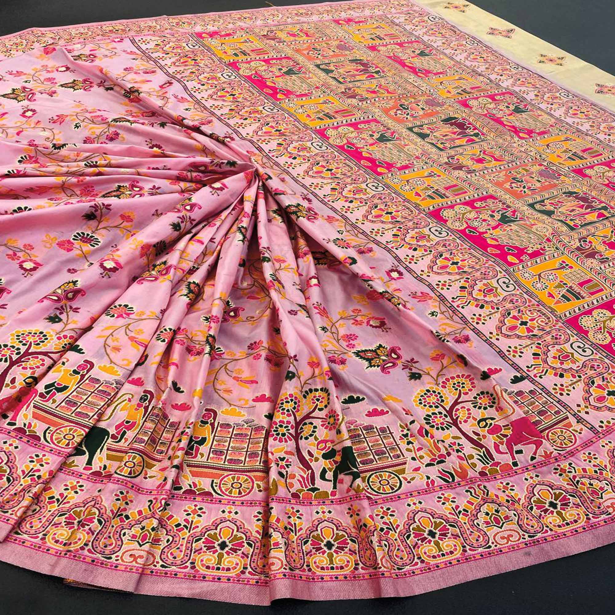 Royal Pink Pashmina Silk Saree with Rajwadi Zari Weaving