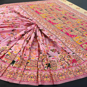 Royal Pink Pashmina Silk Saree with Rajwadi Zari Weaving