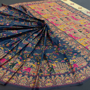 Royal Teal Pashmina Silk Saree with Rajwadi Zari Weaving