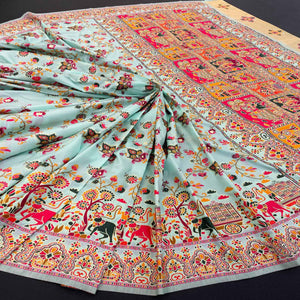 Royal Turquoise Pashmina Silk Saree with Rajwadi Zari Weaving