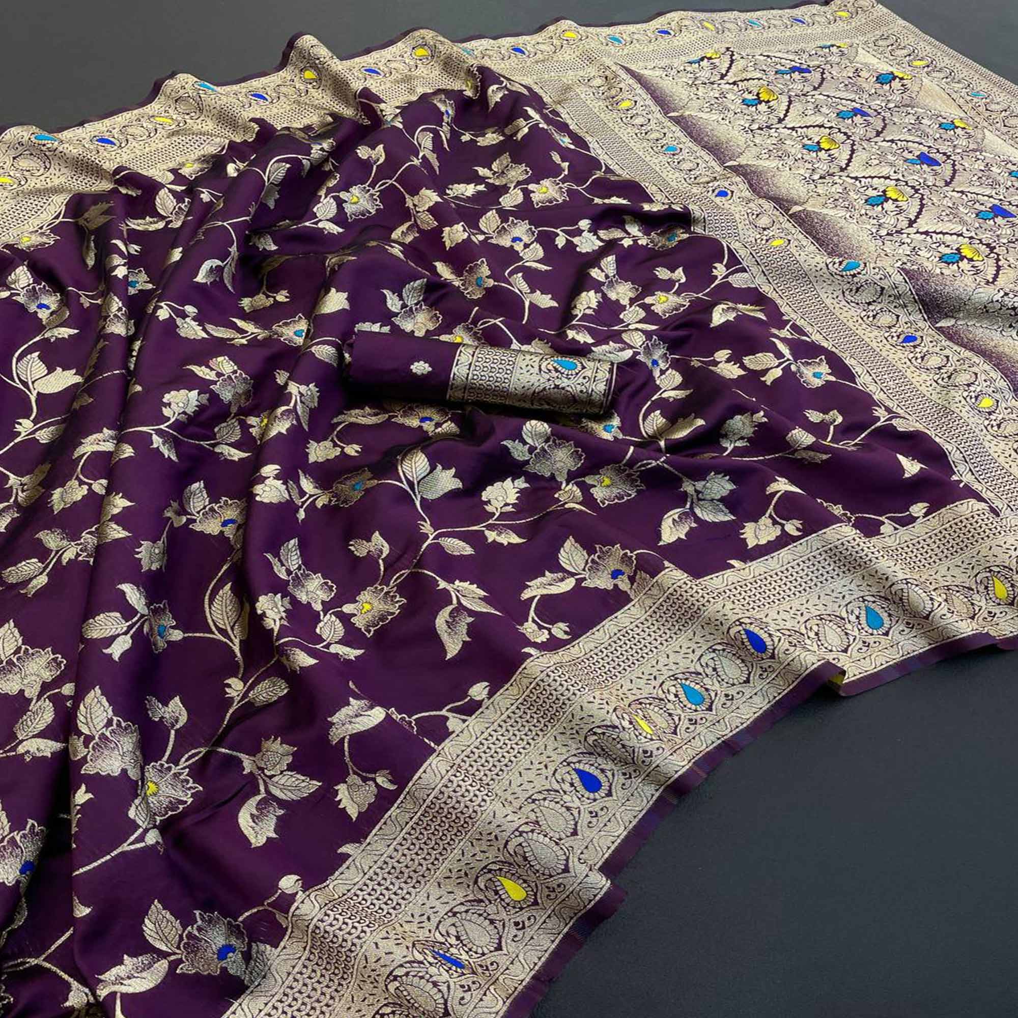 Purple Heritage Pure Silk Saree with Heavy Zari Work