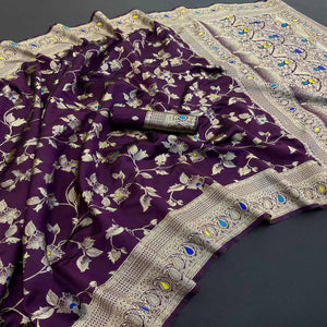Purple Heritage Pure Silk Saree with Heavy Zari Work