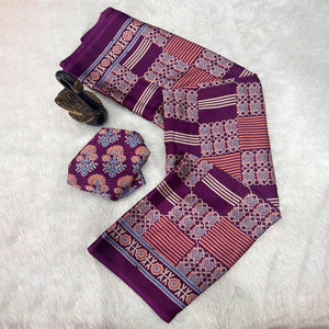 Designer Purple Ajrakh Print Pure Silk Saree for Special Occasions
