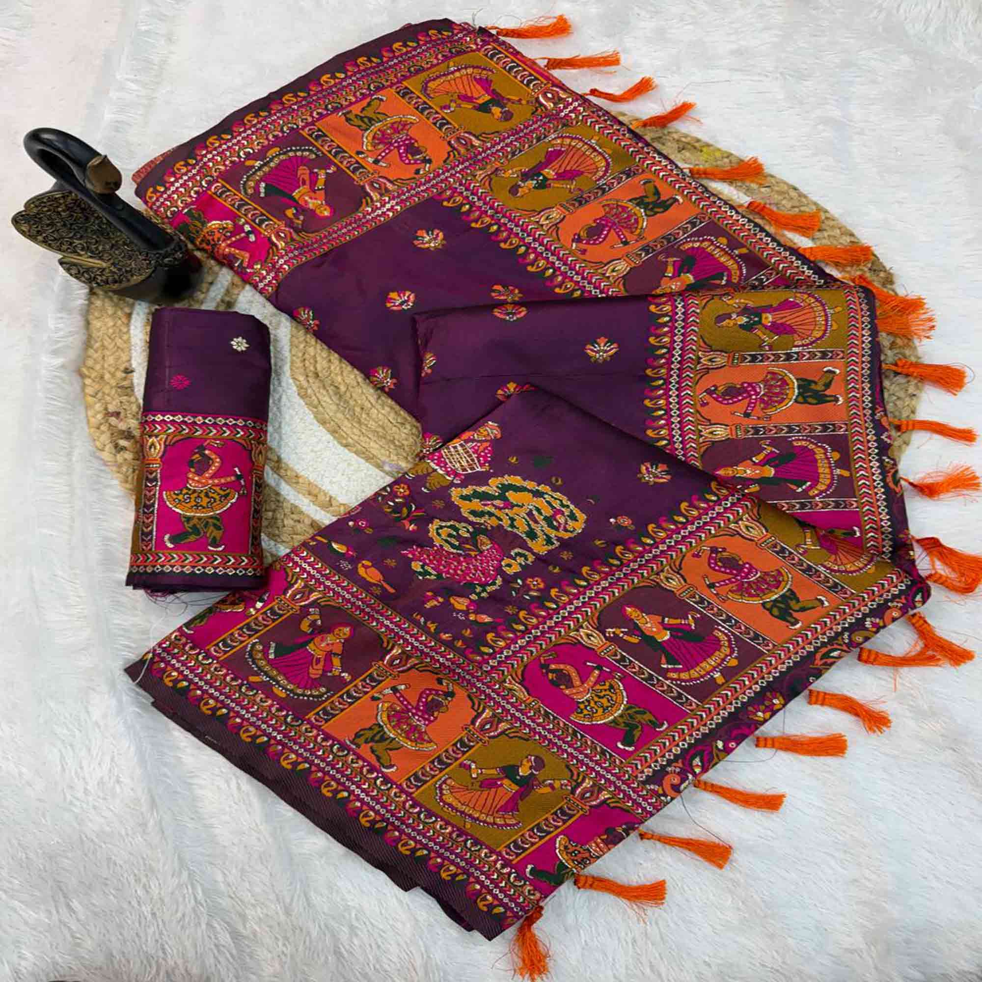 Purple Pashmina Silk Saree Enhanced with Intricate Rajwadi Zari Weaves for Festive Elegance