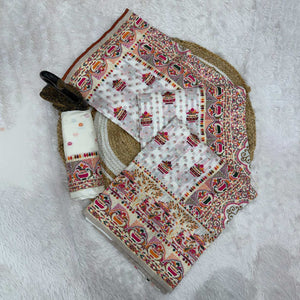 White Madhubani Inspired Weaving Pashmina Silk Saree Perfect for Refined Festive