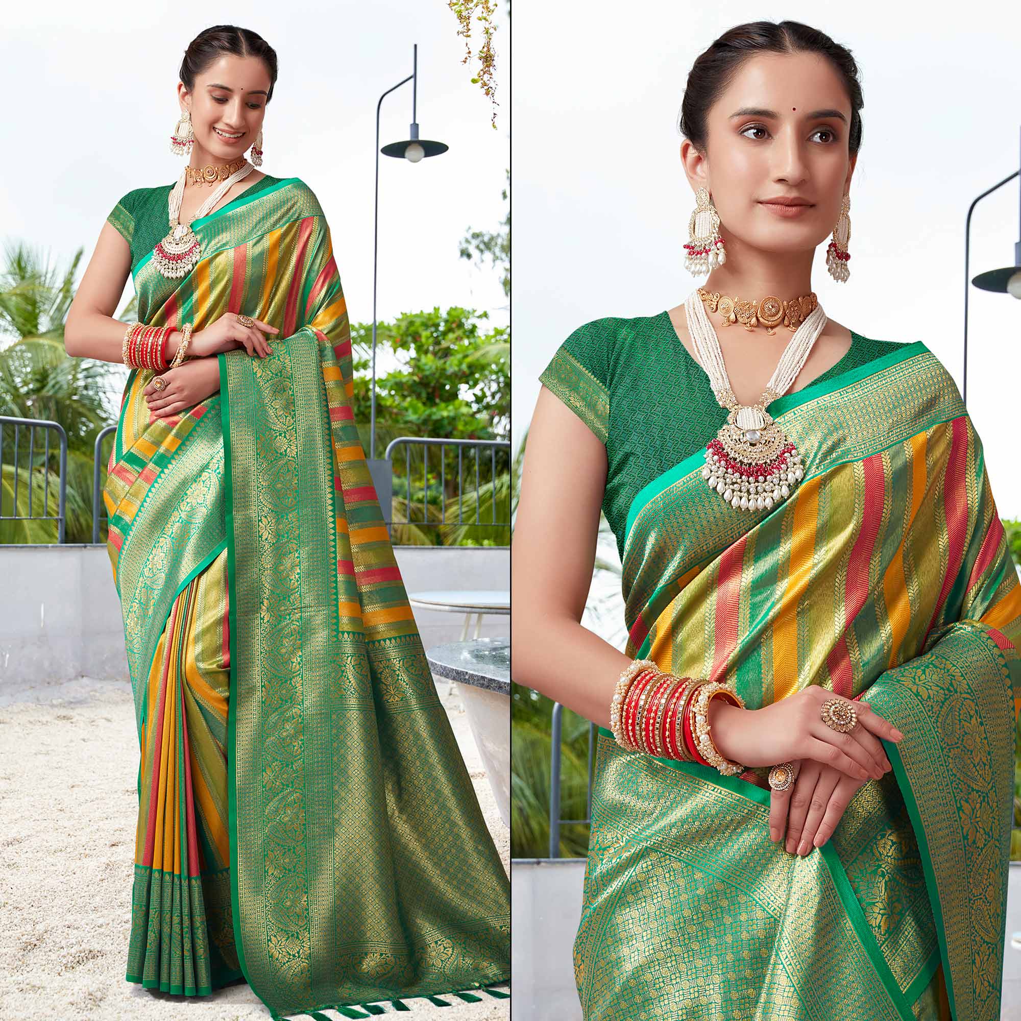 Green Floral Woven Kanjivaram Silk Saree