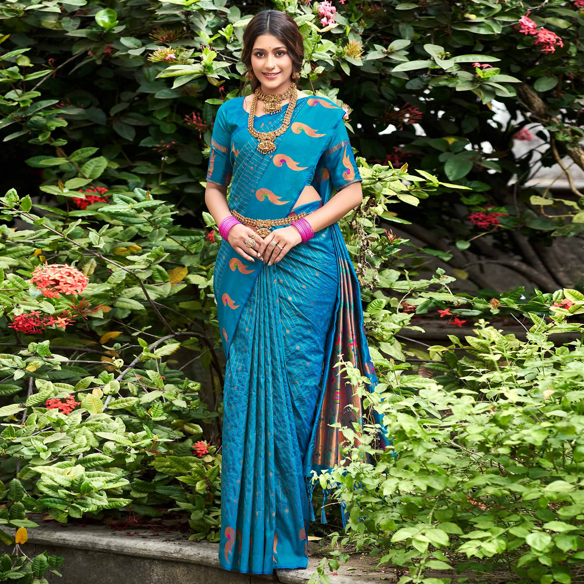 Rama Blue Woven Art Silk Paithani Saree