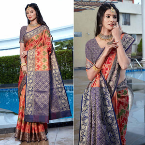 Peach Floral Woven Art Silk Saree