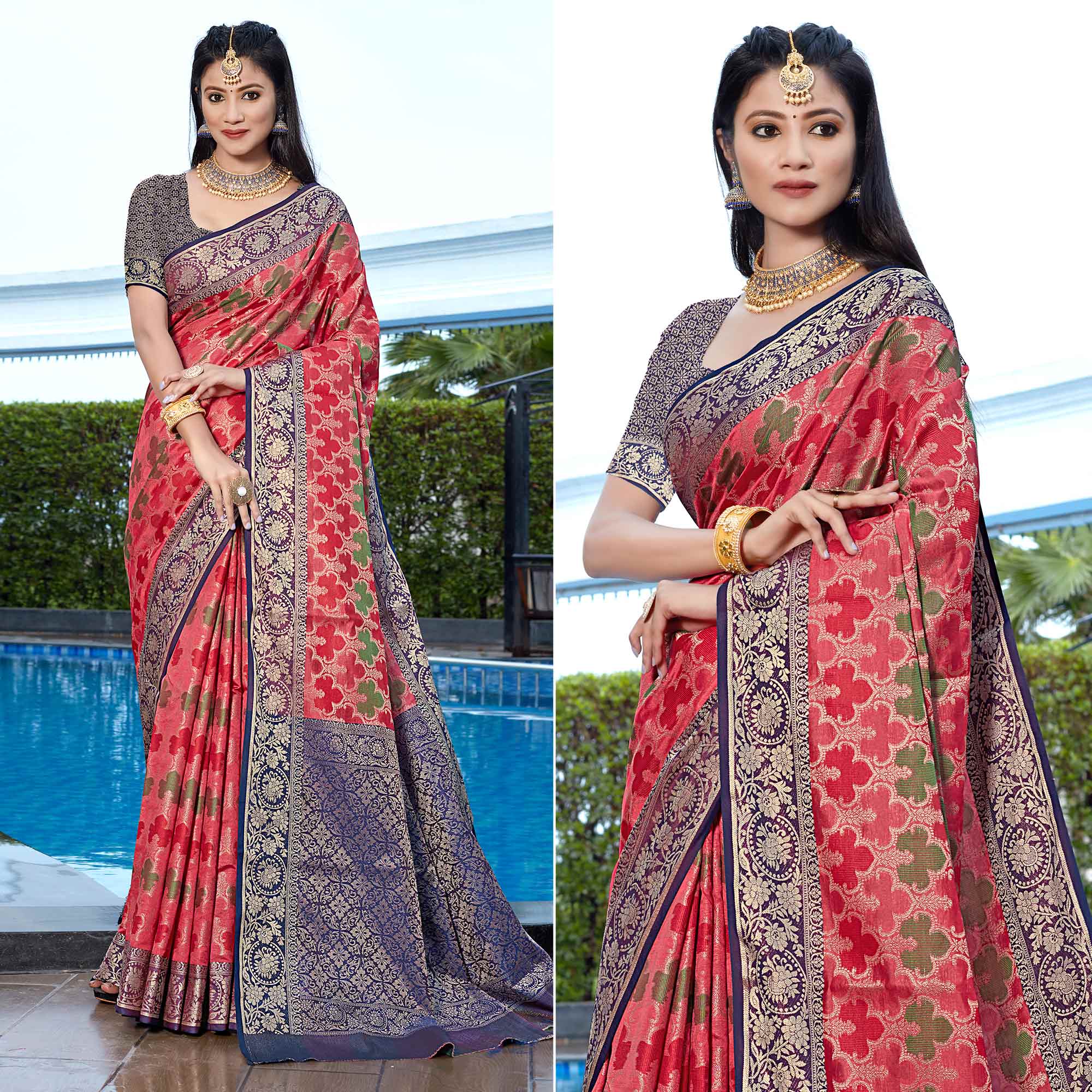 Gajari Pink Floral Woven Art Silk Saree