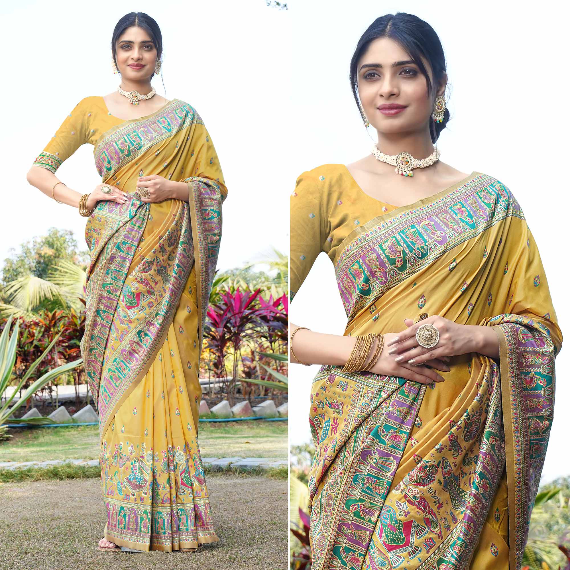 Mustard Woven Pure Silk Saree