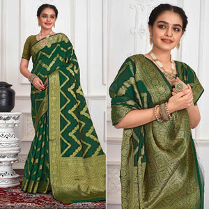 Green Floral Woven Organza Saree