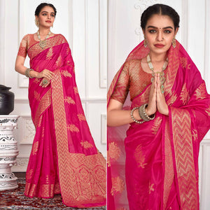 Rani Pink Floral Woven Organza Saree