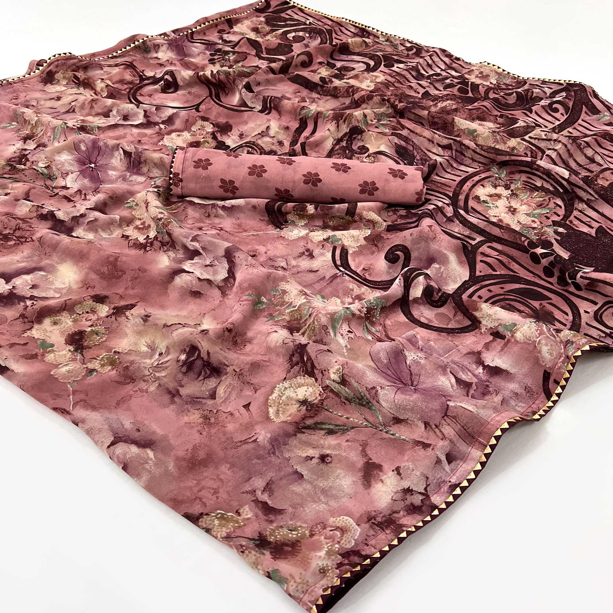 Peach Floral Printed Georgette Saree