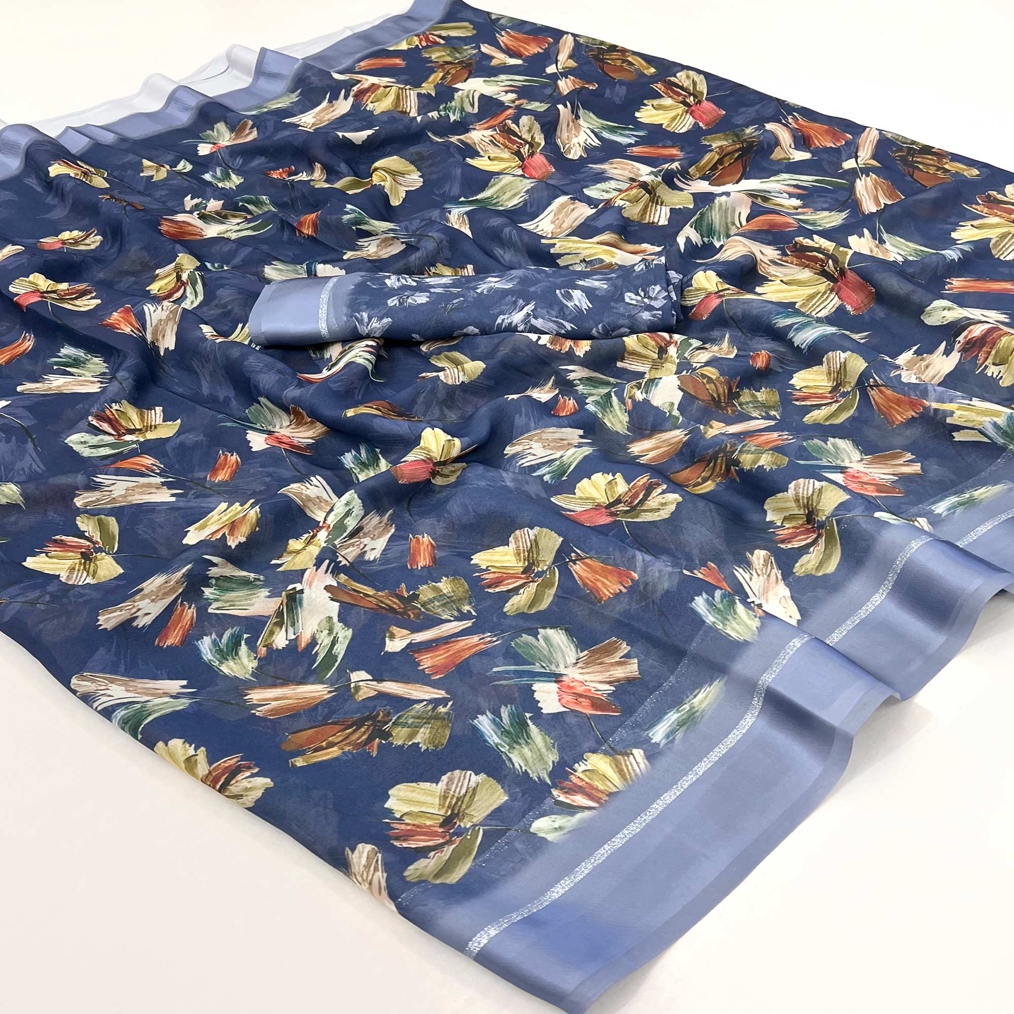 Blue Digital Printed Georgette Saree