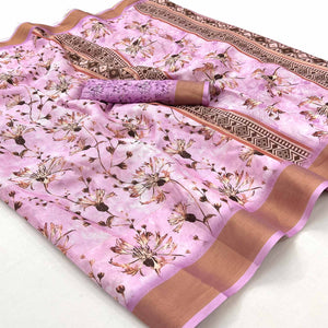 Baby Pink Floral Digital Printed Cotton Blend Saree