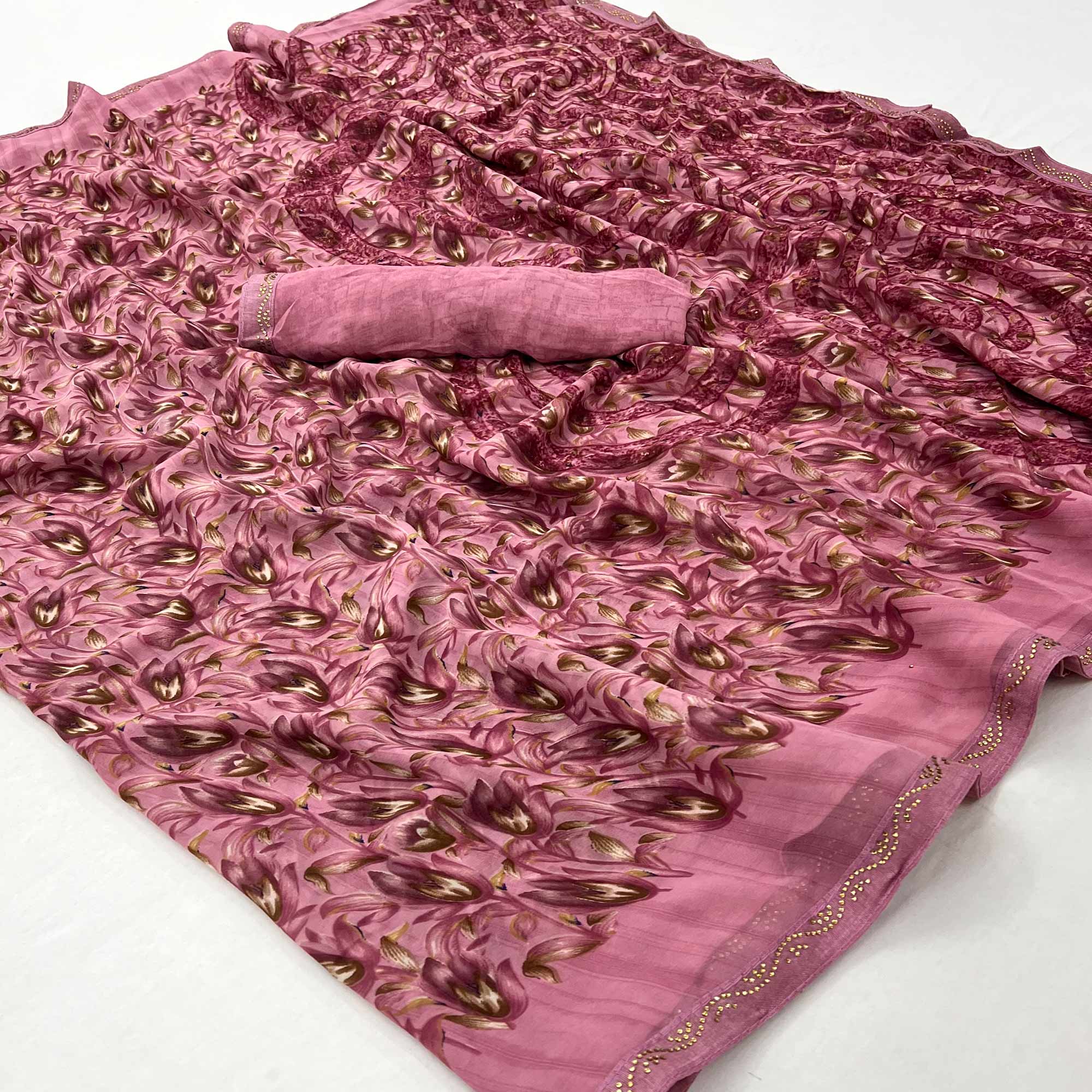 Pink Floral Printed Georgette Saree