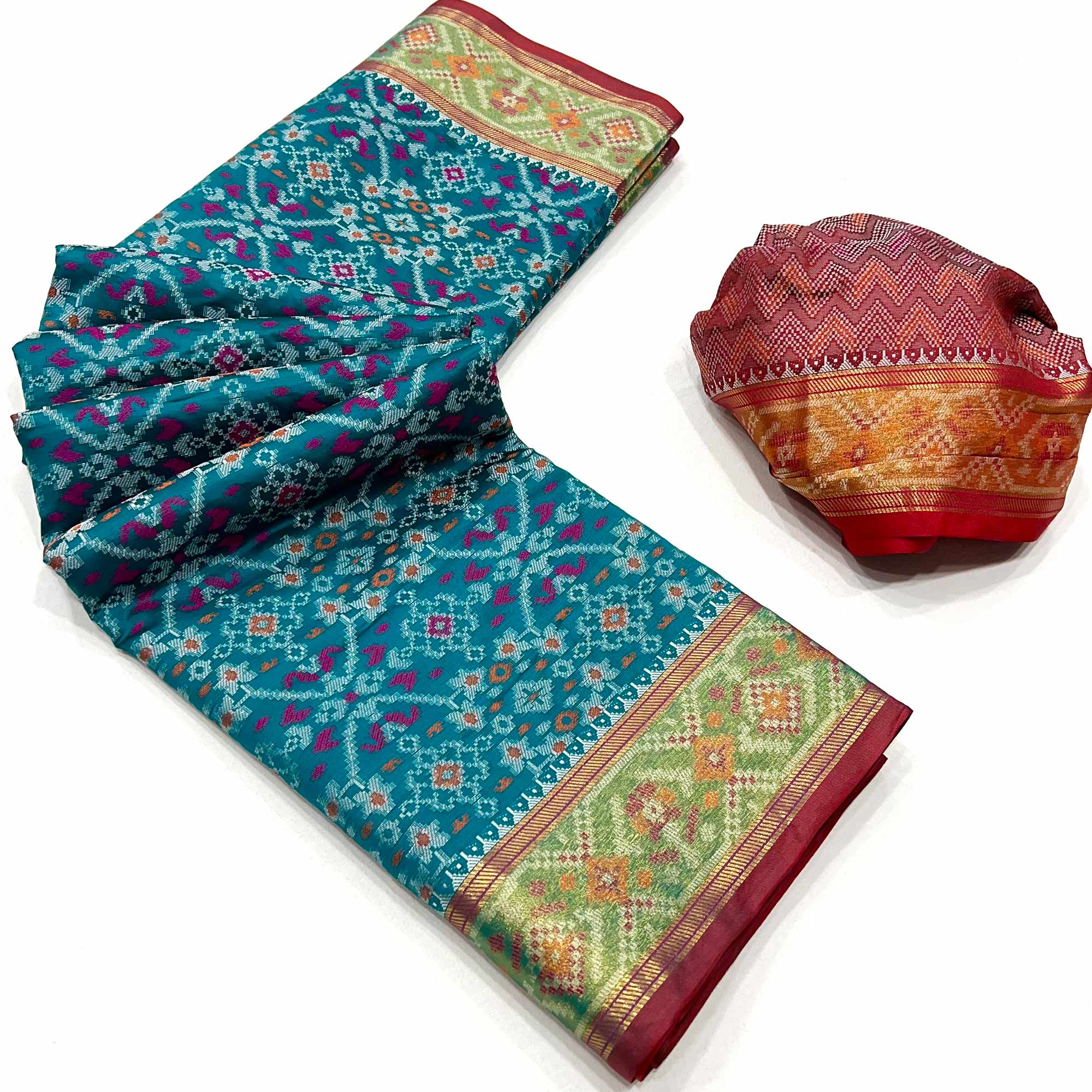 Teal Woven Cotton Silk Patola Saree