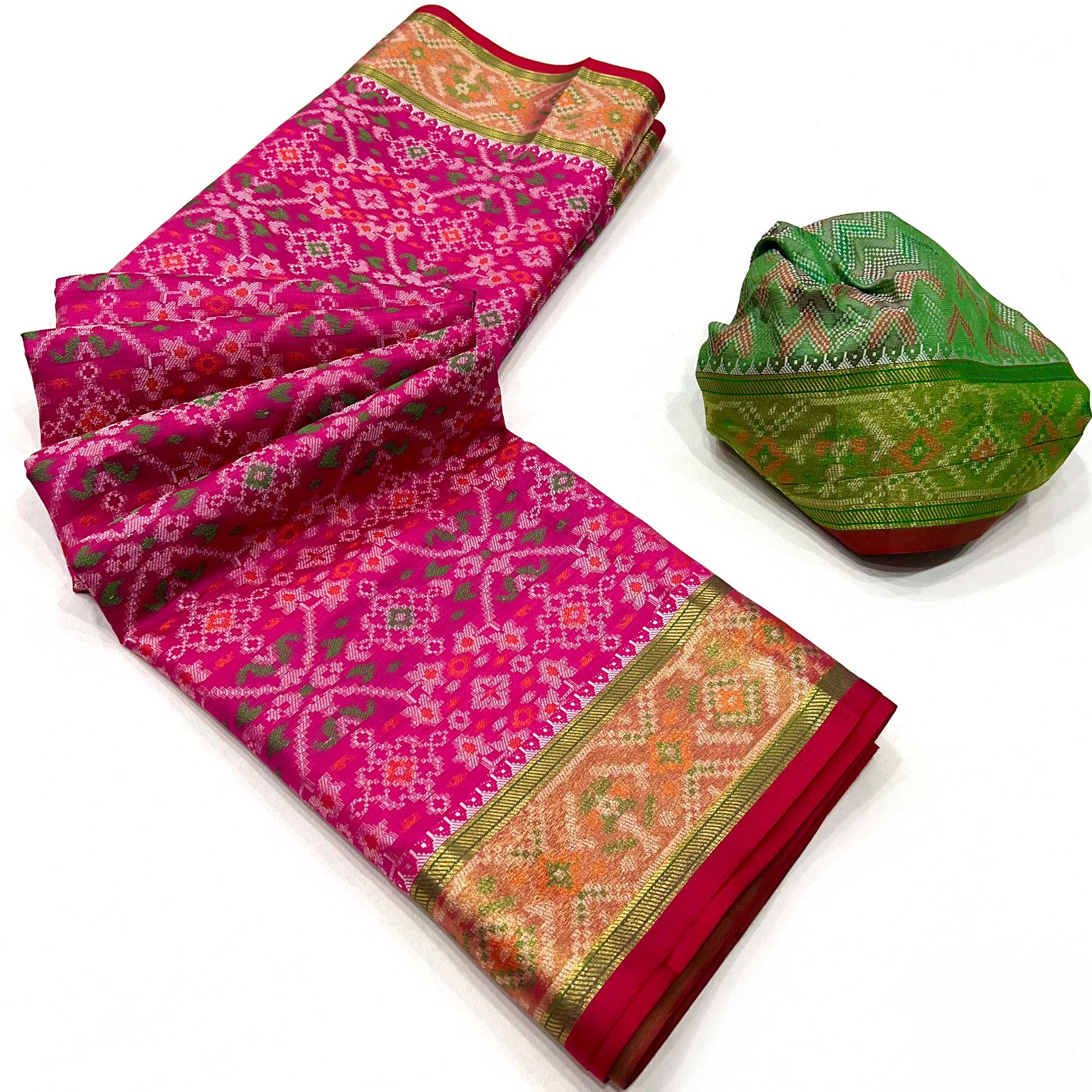 Rani Pink Woven Cotton Silk Patola Saree