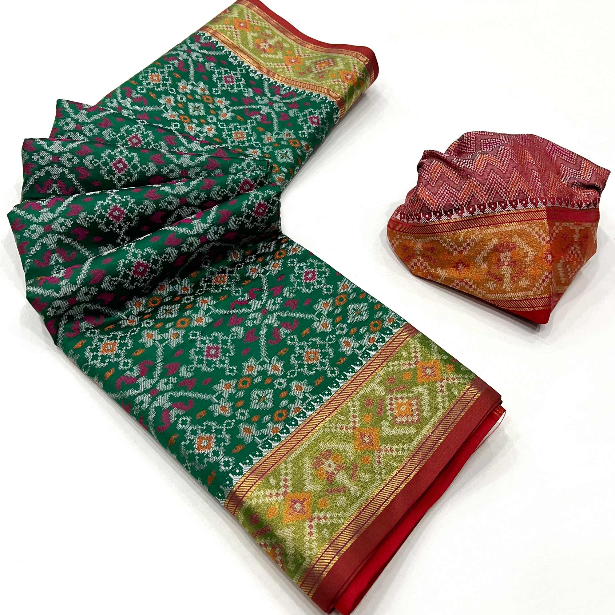 Green Woven Cotton Silk Patola Saree