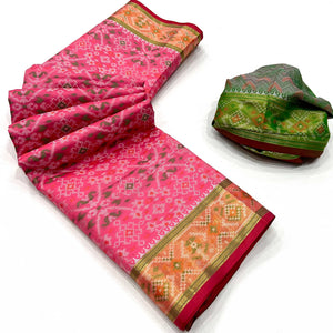 Pink Woven Cotton Silk Patola Saree