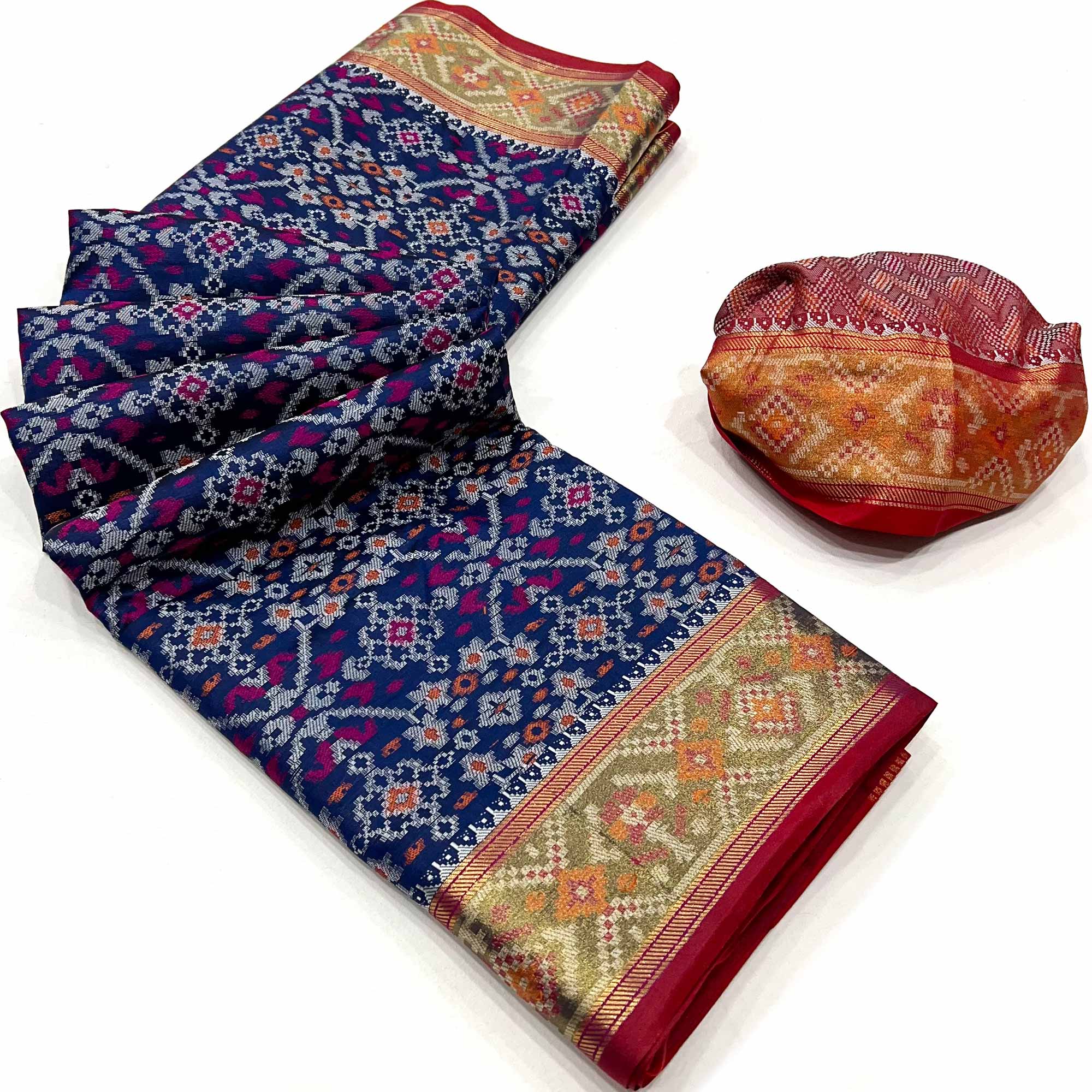 Navy Blue Woven Cotton Silk Patola Saree