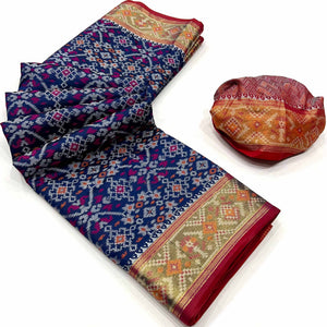 Navy Blue Woven Cotton Silk Patola Saree