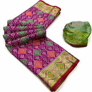 Purple Woven Cotton Silk Patola Saree