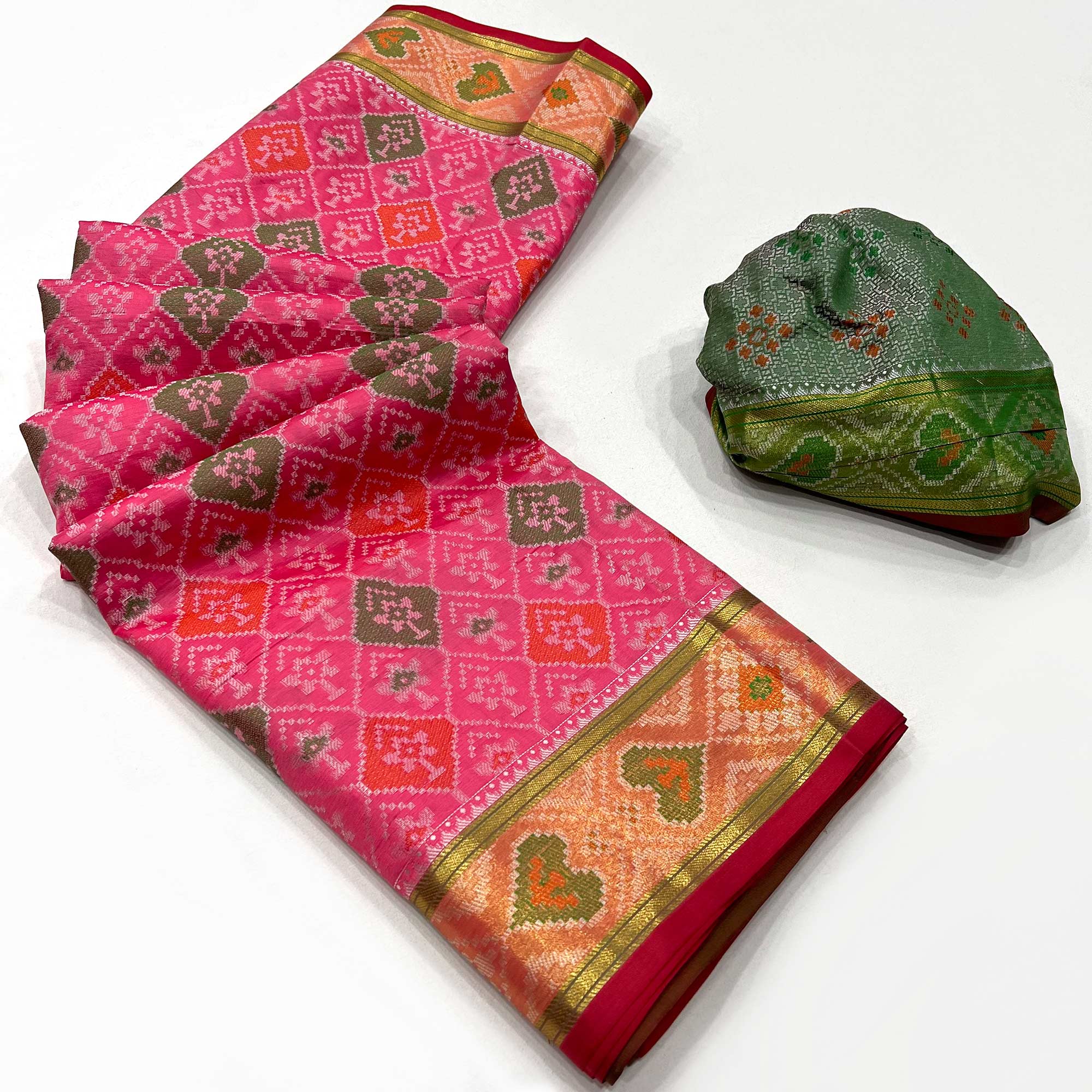 Pink Woven Cotton Silk Patola Saree