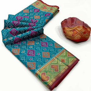 Rama Blue Woven Cotton Silk Patola Saree