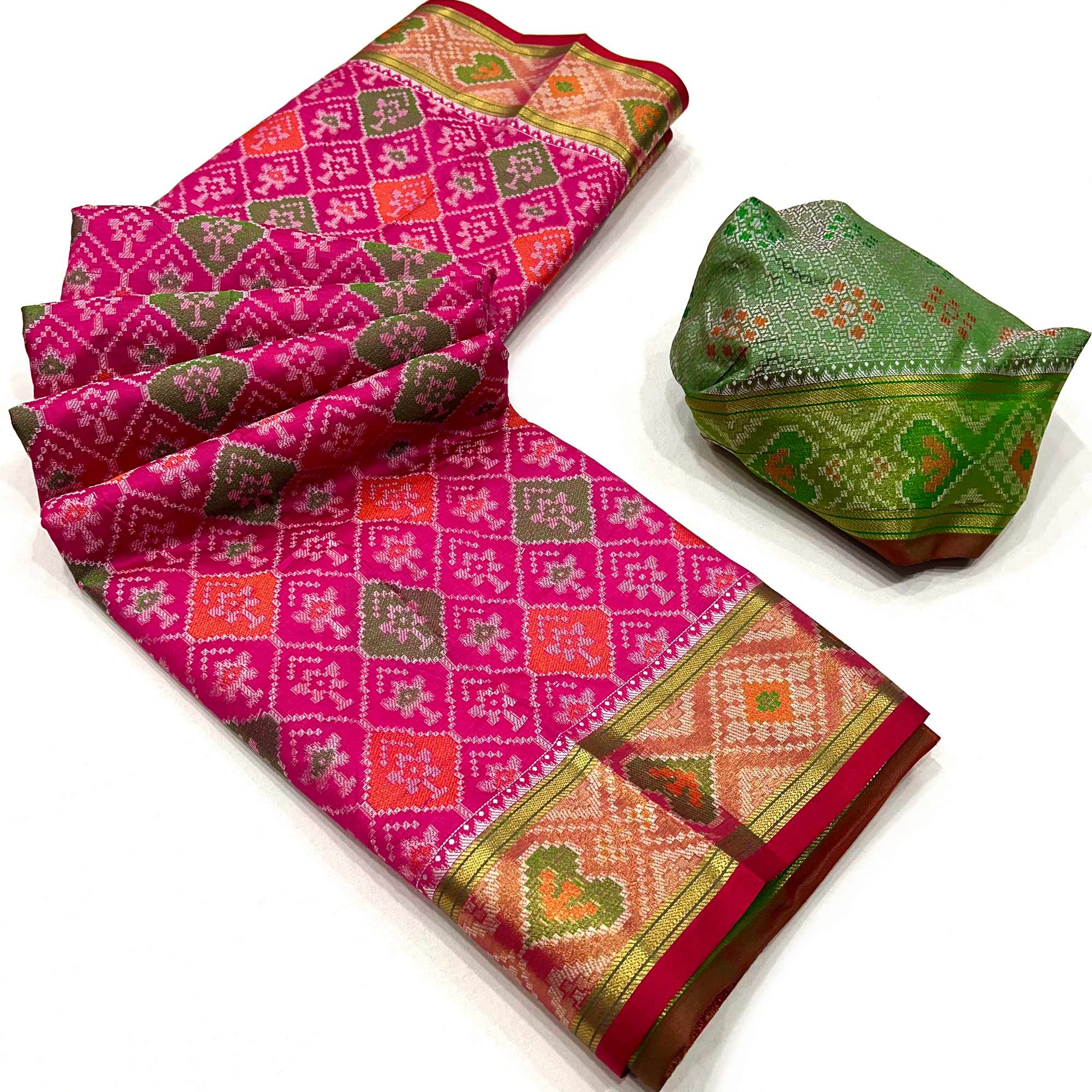 Rani Pink Woven Cotton Silk Patola Saree