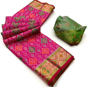 Rani Pink Woven Cotton Silk Patola Saree