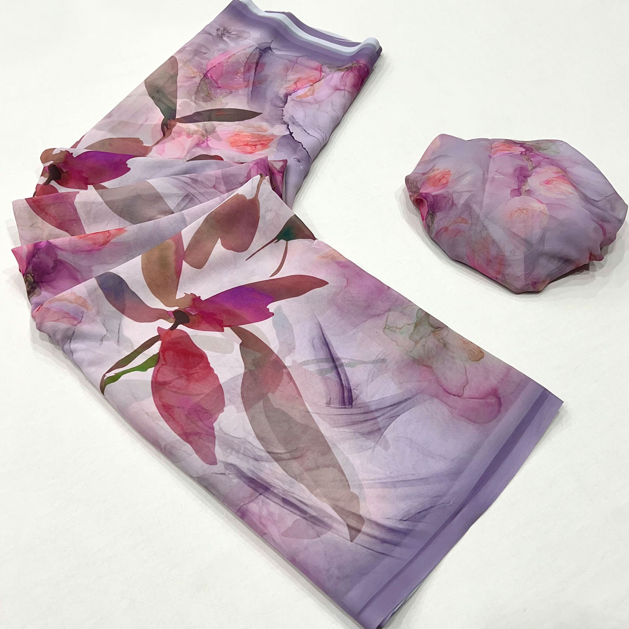 Purple Floral Digital Printed Georgette Saree