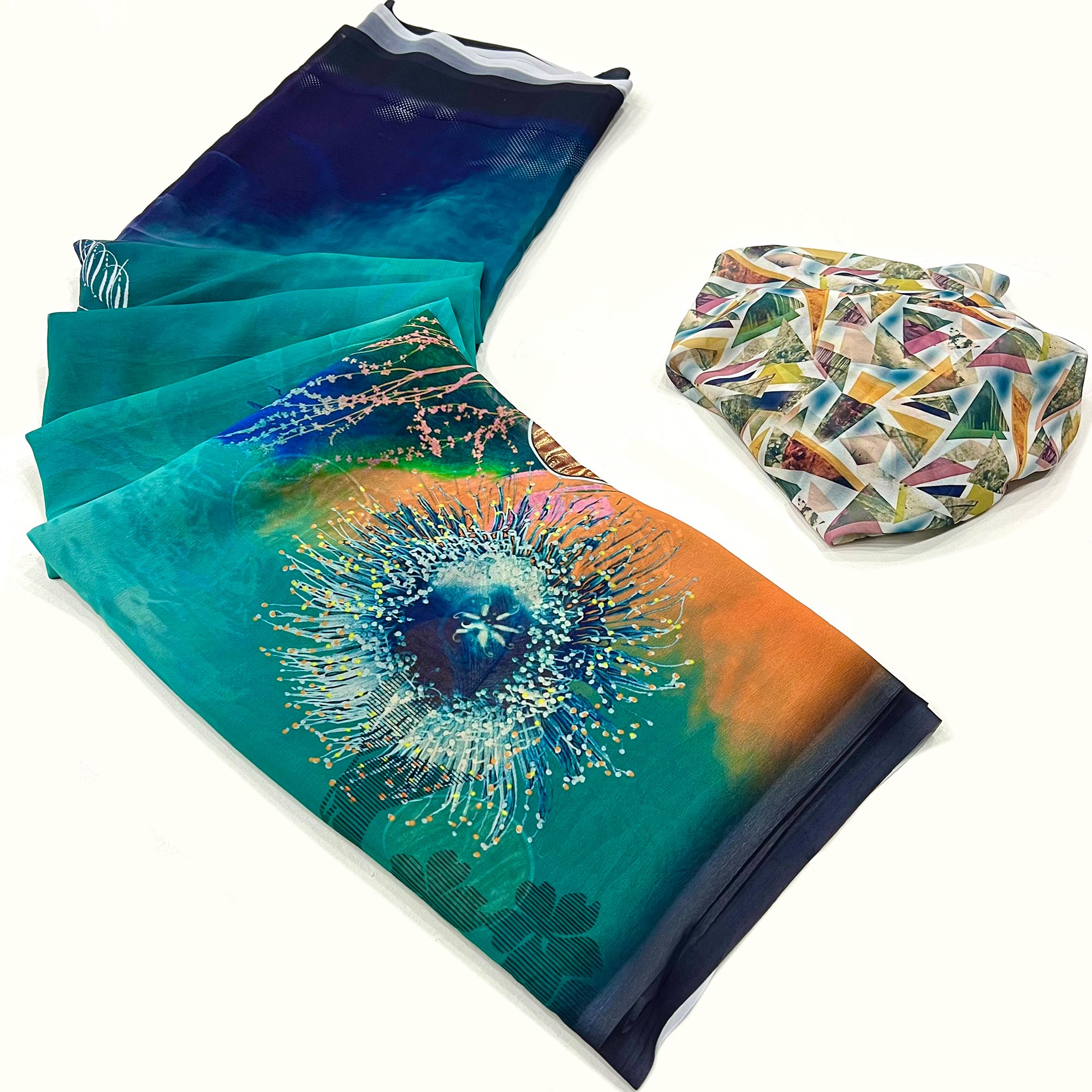 Blue Floral Digital Printed Georgette Saree