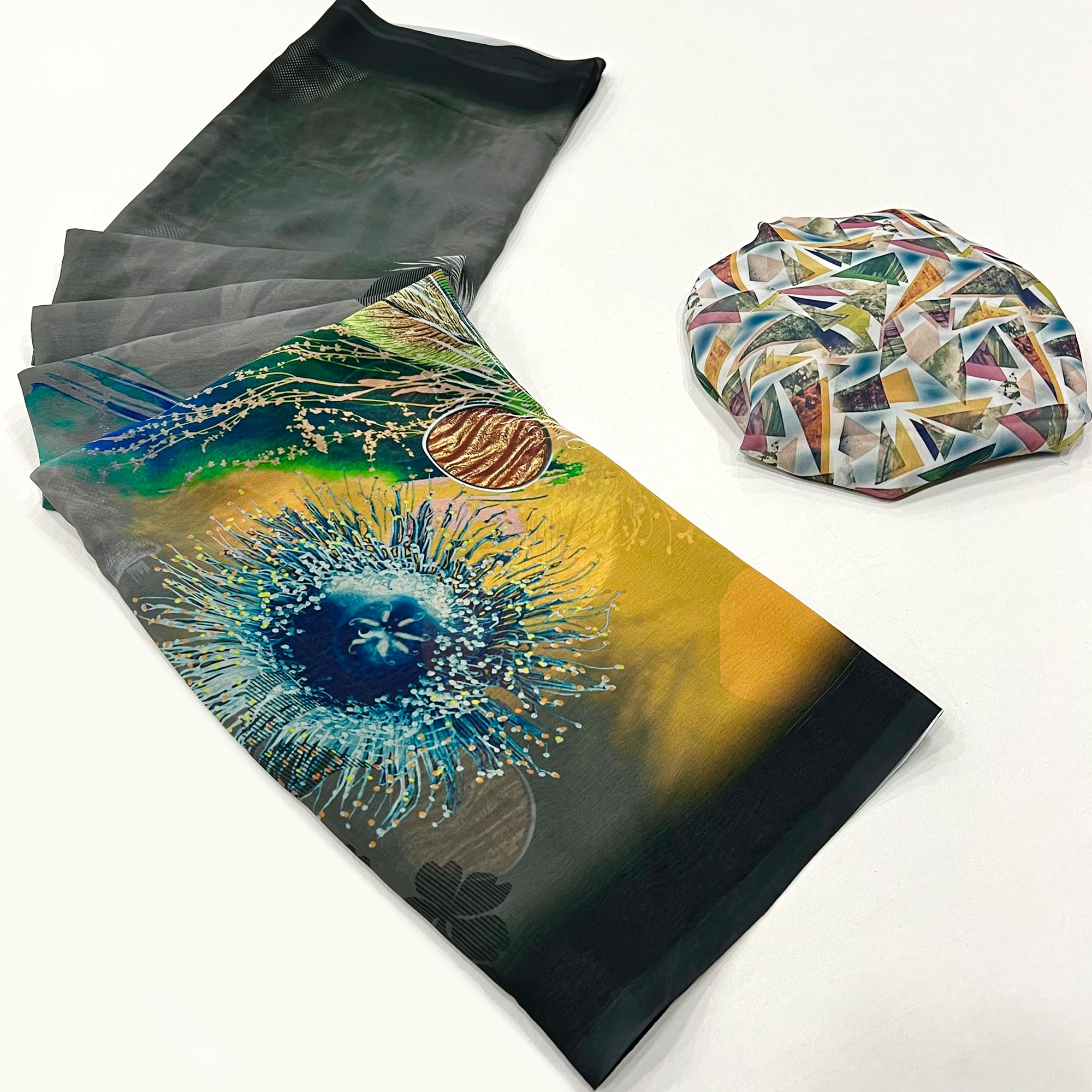 Black & Grey Floral Digital Printed Georgette Saree