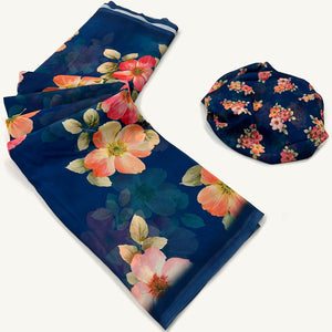 Blue Floral Digital Printed Georgette Saree
