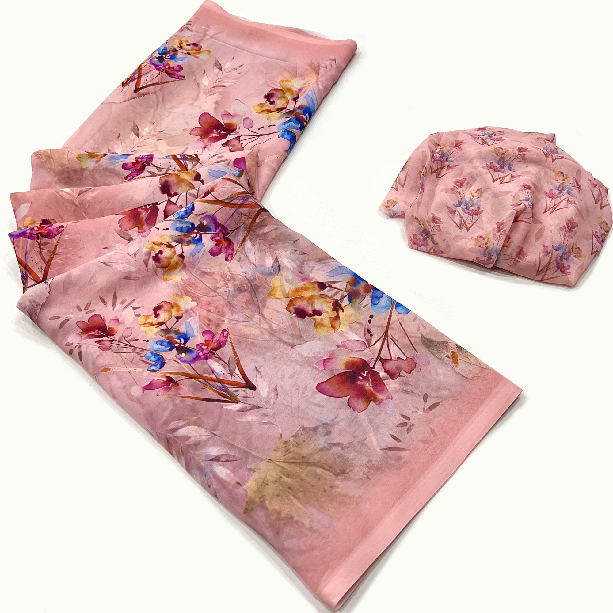 Peach Floral Digital Printed Georgette Saree