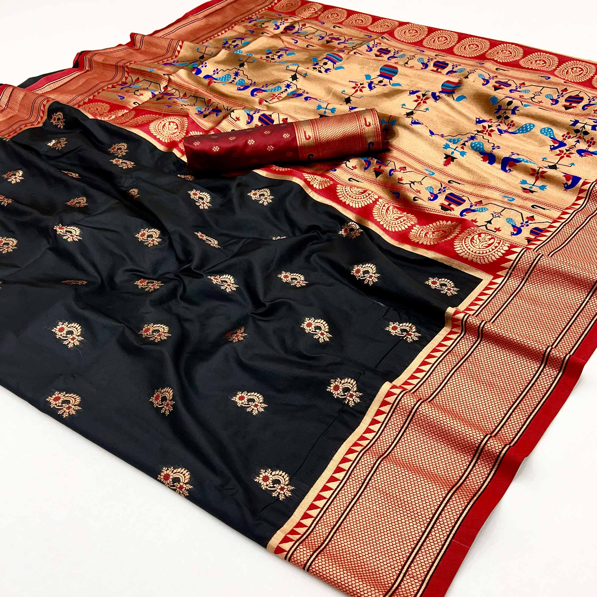Black Floral Woven Pure Silk Saree