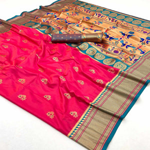 Pink Floral Woven Pure Silk Saree