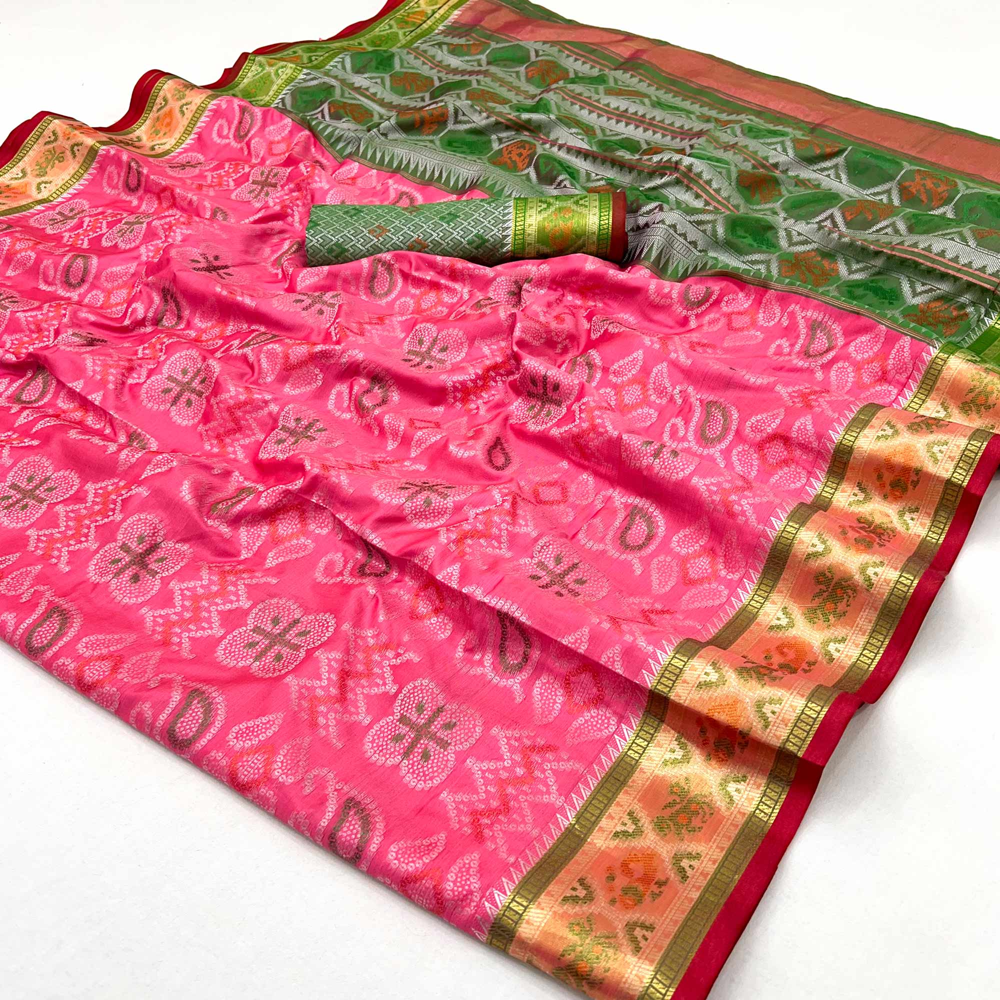 Pink Woven Art Silk Patola Saree