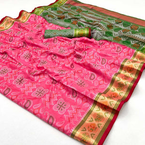 Pink Woven Art Silk Patola Saree