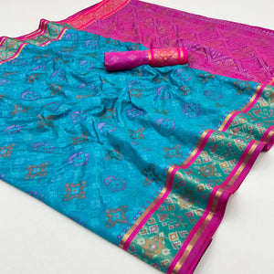 Blue Woven Art Silk Patola Saree