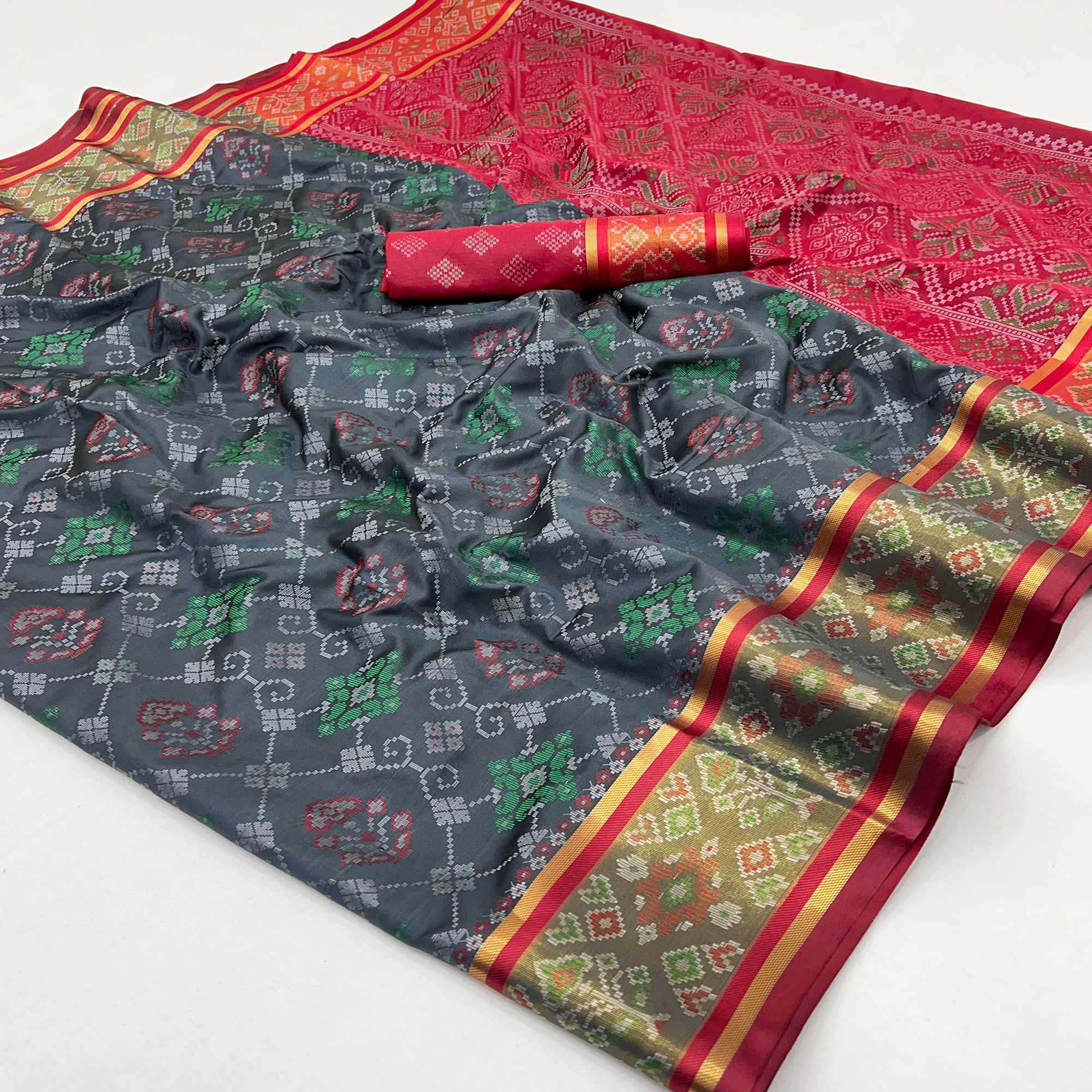 Grey Woven Art Silk Patola Saree