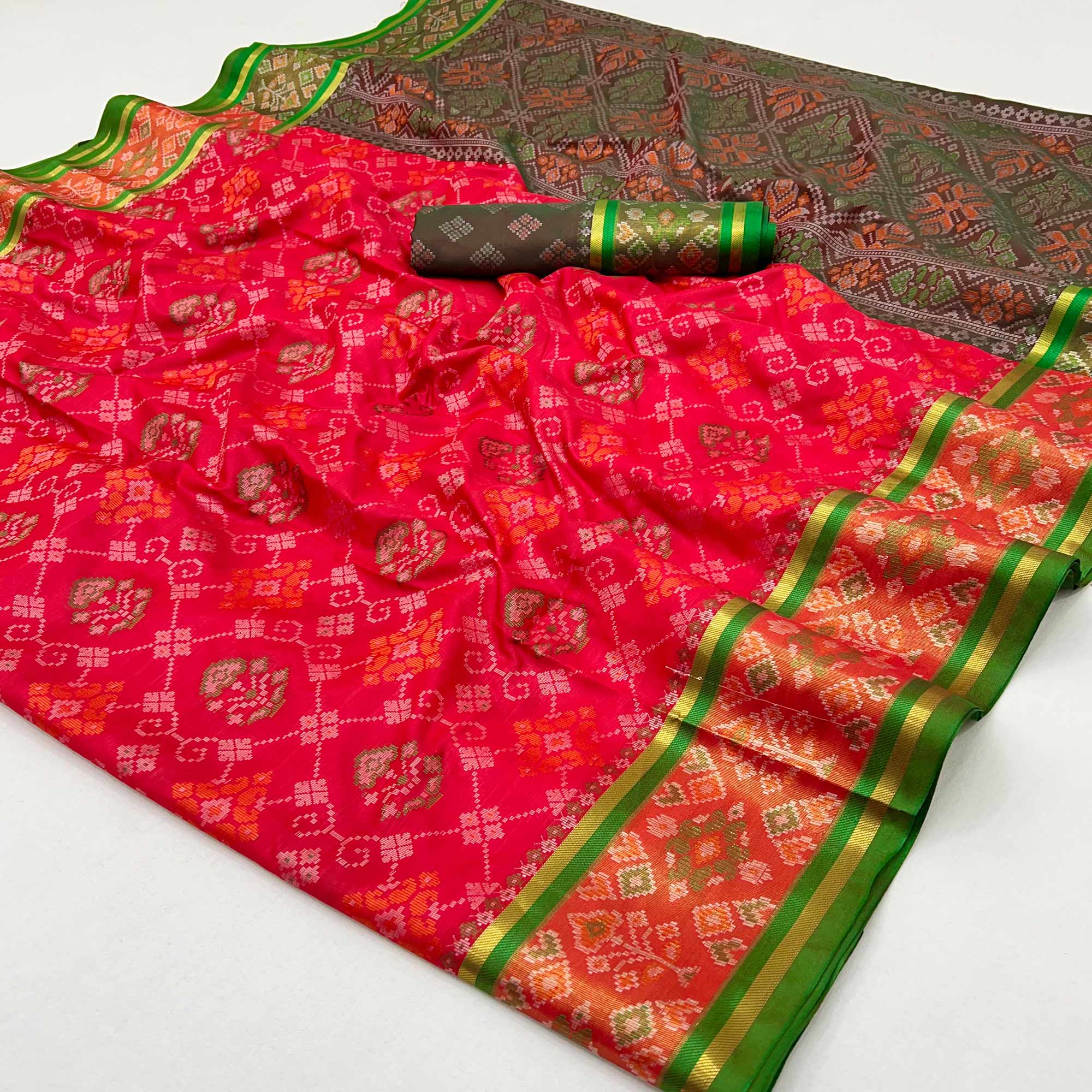 Red Woven Art Silk Patola Saree