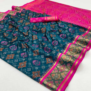 Morpich Blue Woven Art Silk Patola Saree