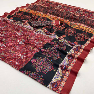 Maroon Floral Digital Printed Pashmina Saree