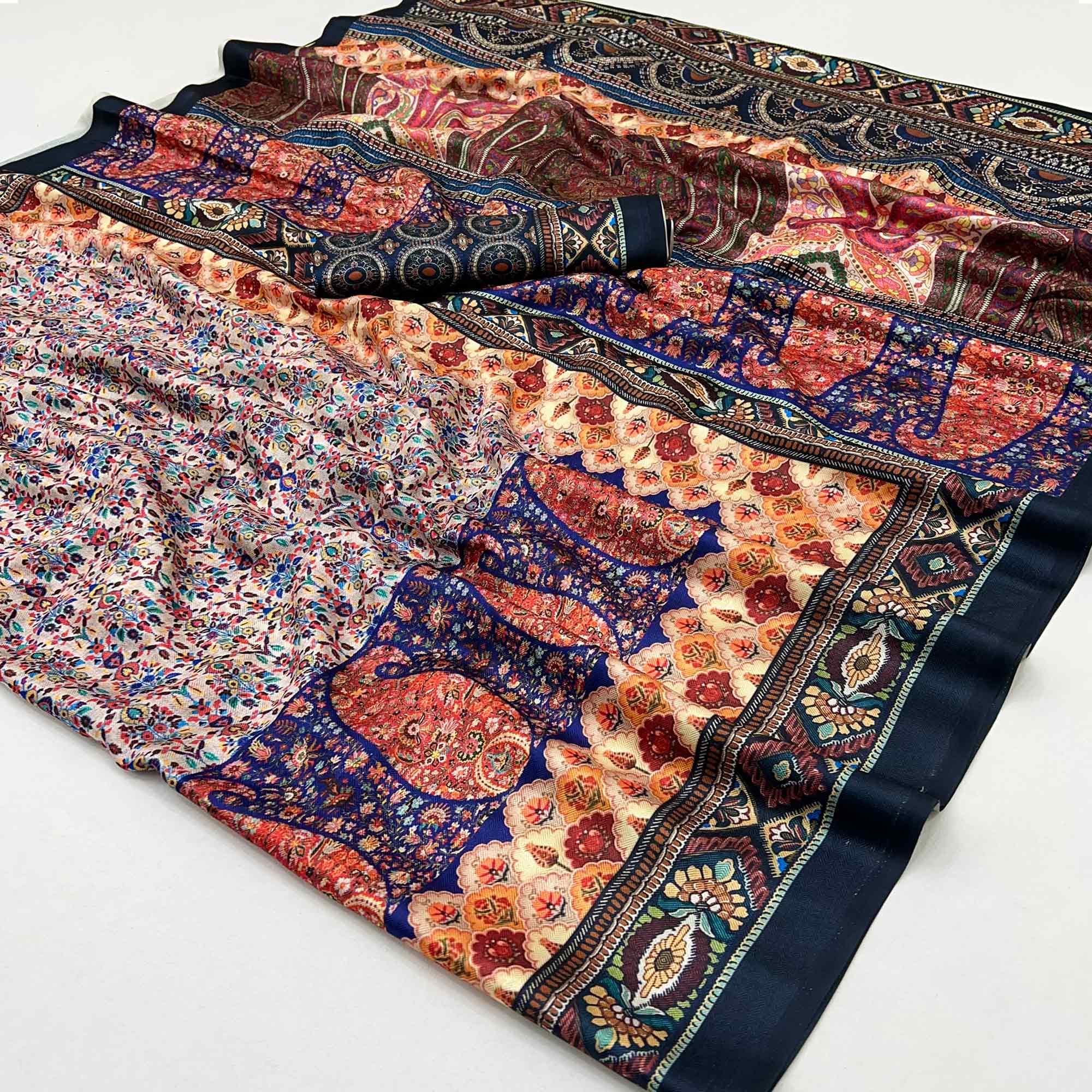 Cream Floral Digital Printed Pashmina Saree