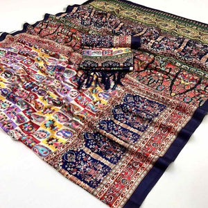 Multicolor Floral Digital Printed Pashmina Saree With Shawl