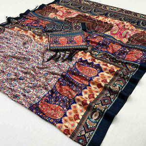 Multicolor Floral Digital Printed Pashmina Saree With Shawl